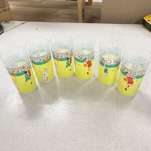 Set of 6 Vintage 1995 Basketball Plastic Tumbler Cups Leahy Designs Vintage - HN